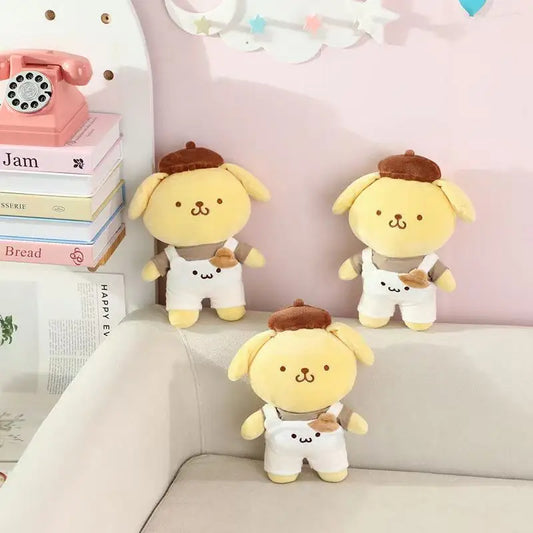 Kawaii pudding dog plush toy 25cm full view, cream and brown colorway