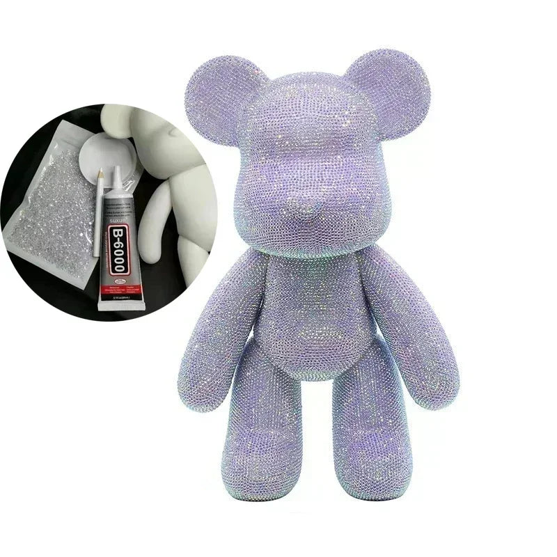 Dark purple and silver rhinestone bear figurines displayed together as kawaii desk decoration