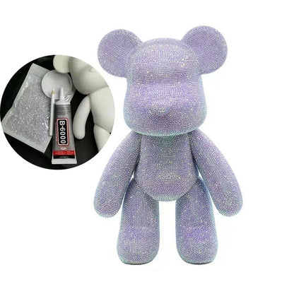 Dark purple and silver rhinestone bear figurines displayed together as kawaii desk decoration