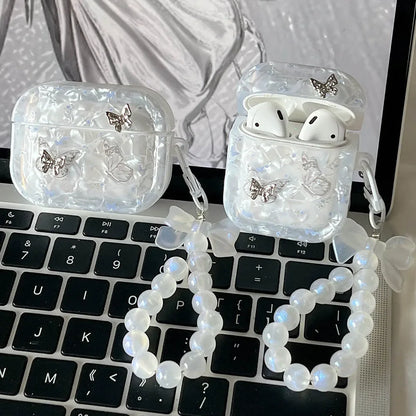 Kawaii AirPods Pro case with butterfly motif and structural pendant attachment point