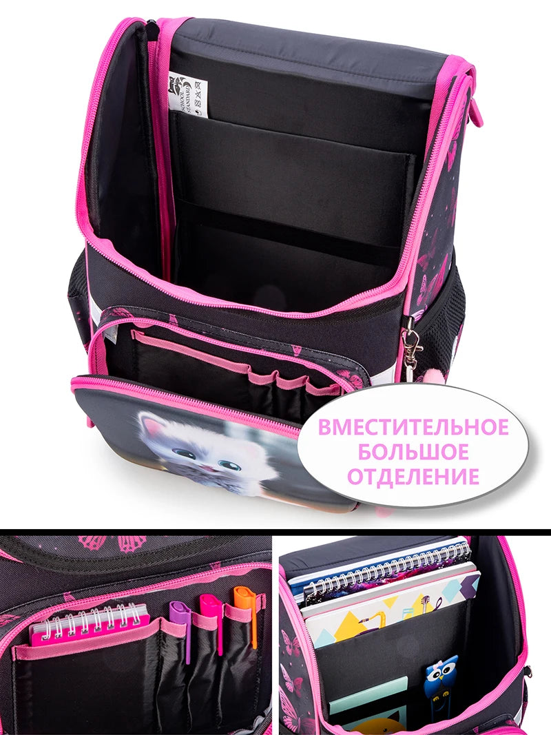Shoulder strap and back panel of girls kawaii school satchel for ages 7 to 9