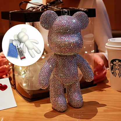 8 cm and 18 cm crystal diamond bear statue size comparison on wooden shelf