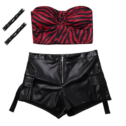 Faux leather panel cargo shorts Nikki Obsession cosplay close-up detail