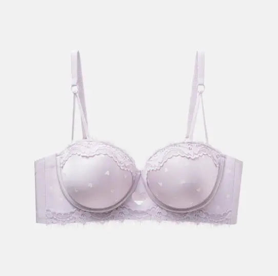 Kawaii Heart Lace Bra & Panty Set - Push-Up for Small Busts