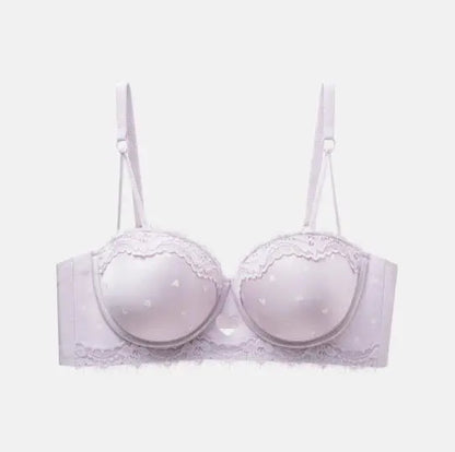 Kawaii Heart Lace Bra & Panty Set - Push-Up for Small Busts