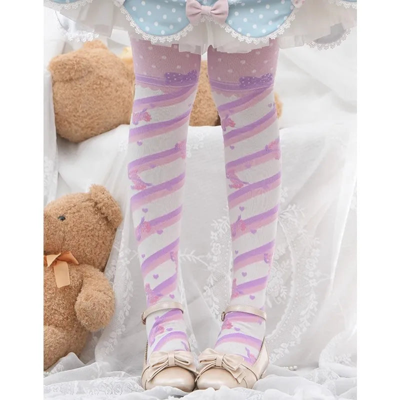 Lolita knee high stockings in second colorway, side profile showing silhouette length