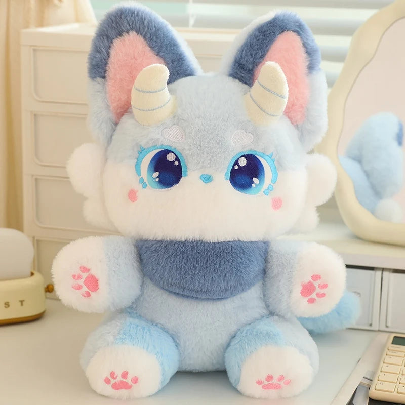 Blue kawaii phantom fox sleeping doll plush pillow product shot