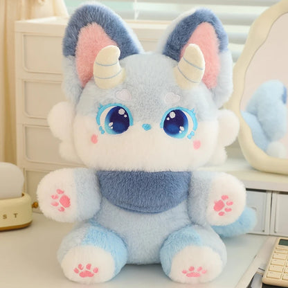 Blue kawaii phantom fox sleeping doll plush pillow product shot