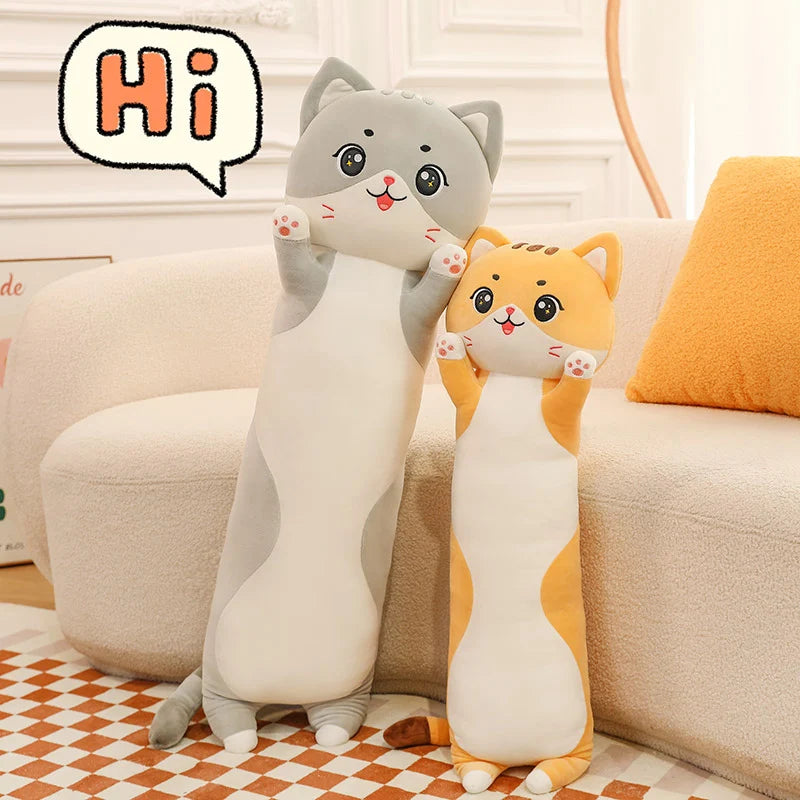 Kawaii cat plush pillow face detail with embroidered features