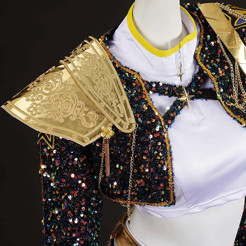 Black golden kawaii cosplay costume set children size 120 side view Harajuku style