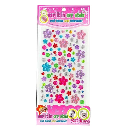 Full 22.5 x 10 cm acrylic crystal sticker sheet laid flat showing all gem shapes