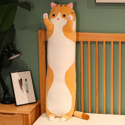 Kawaii Long Cat Plush Pillow - Soft Hug Body Cushion