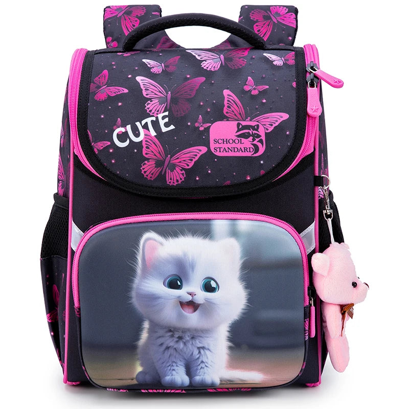 Girls kawaii school backpack side profile showing 14 cm depth and zipper closure