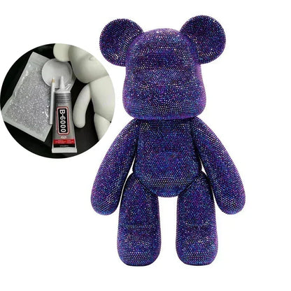 DIY rhinestone bear kit packaging showing sealed rhinestone assortment and adhesive glue