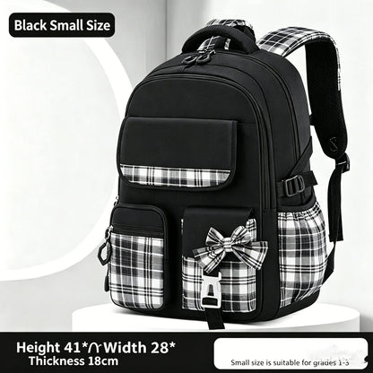 Lightweight checkered backpack showing contoured padded straps and back support panel