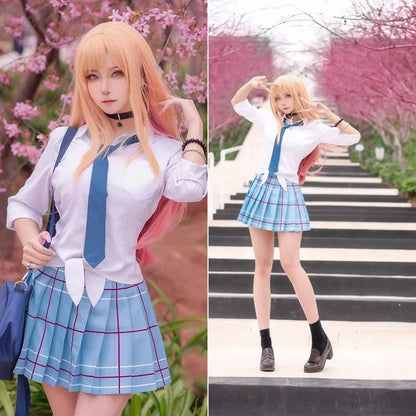 Kitagawa Marin cosplay costume full set front view, knit top and pleated skirt