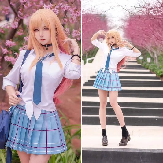 Kitagawa Marin cosplay costume full set front view, knit top and pleated skirt