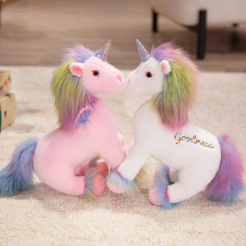 Green kawaii unicorn plush toy with wings on pastel background