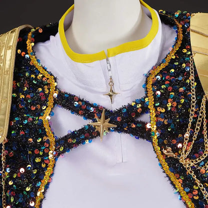 Black and gold Halloween costume set showing top and matching bottoms unisex