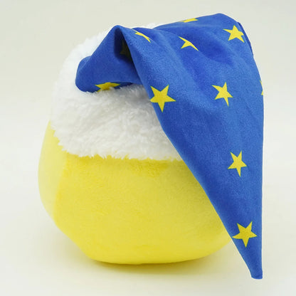 Dozing Dozer kawaii plushie held in hand showing 15 cm scale reference