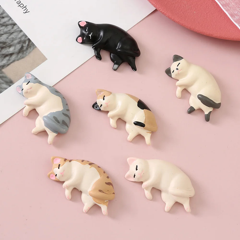 Full set of 6 kawaii sleeping cat resin figures in original packaging