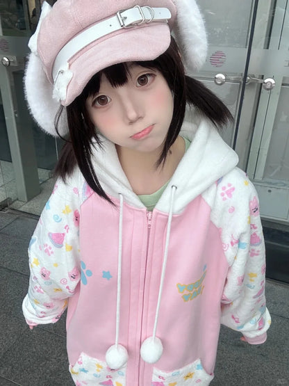 Kawaii cartoon hoodie women back view full-panel graphic print