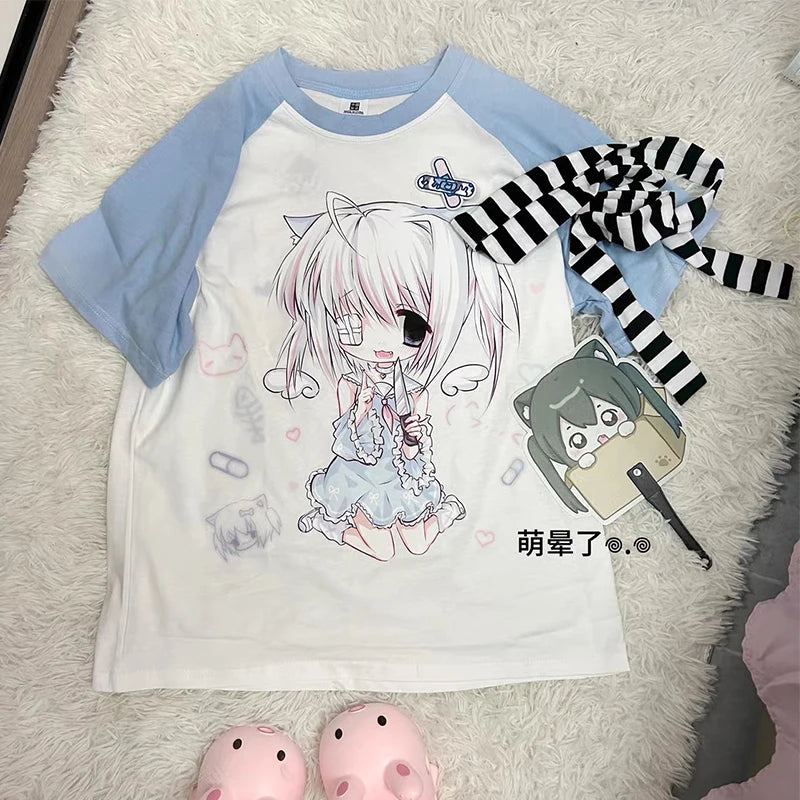 Kawaii-Faces Harajuku tee back view anime cartoon print summer top