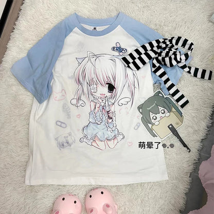 Kawaii-Faces Harajuku tee back view anime cartoon print summer top