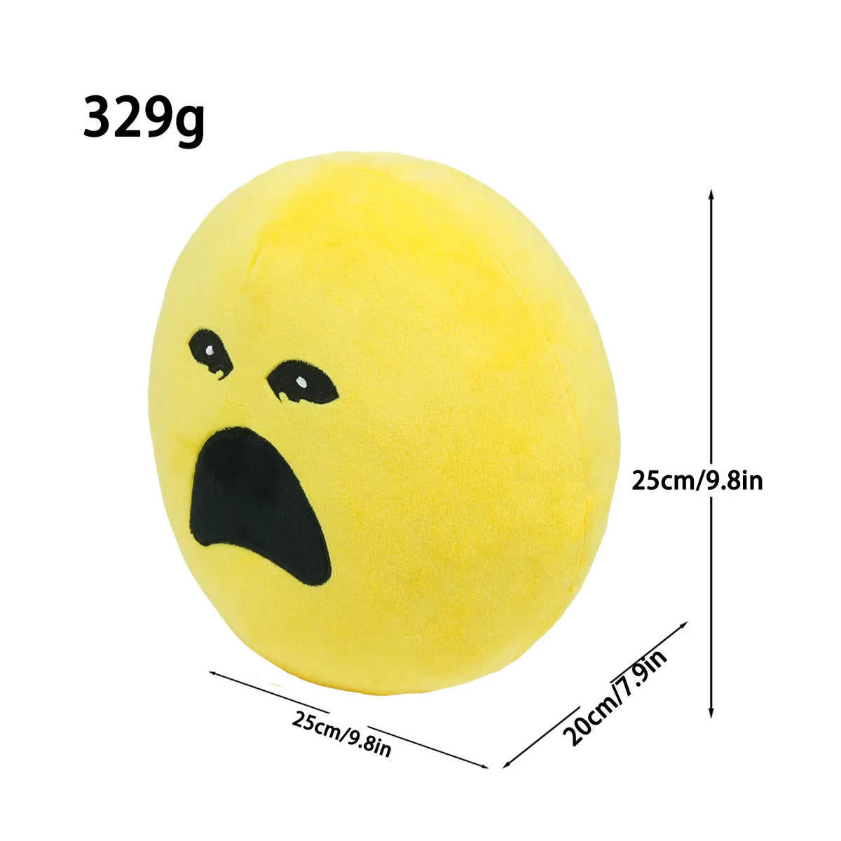 Yellow kawaii smiley plush ball styled on a desk as a stress relief toy