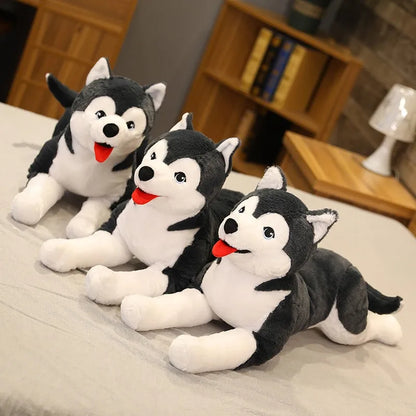65cm stuffed husky dog displayed on a bed as a kawaii room decor piece