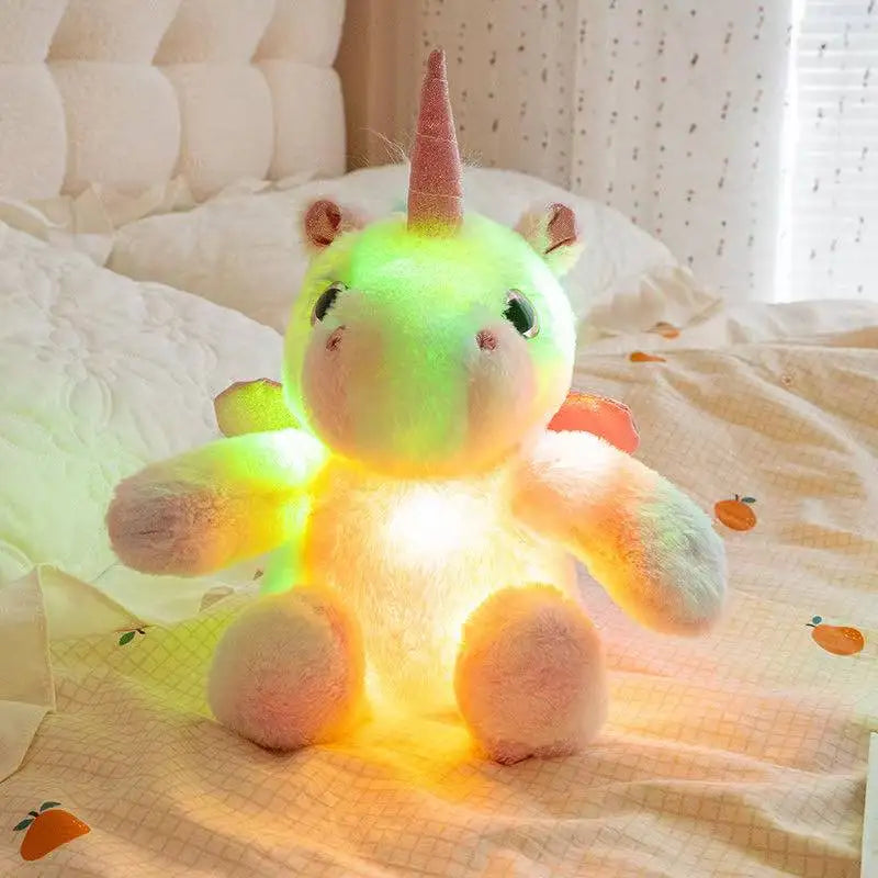 Kawaii unicorn plush toy 25 cm size comparison next to hand for scale