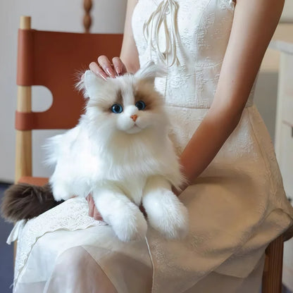 Lifelike Ragdoll cat plush doll full body view showing color-point fur