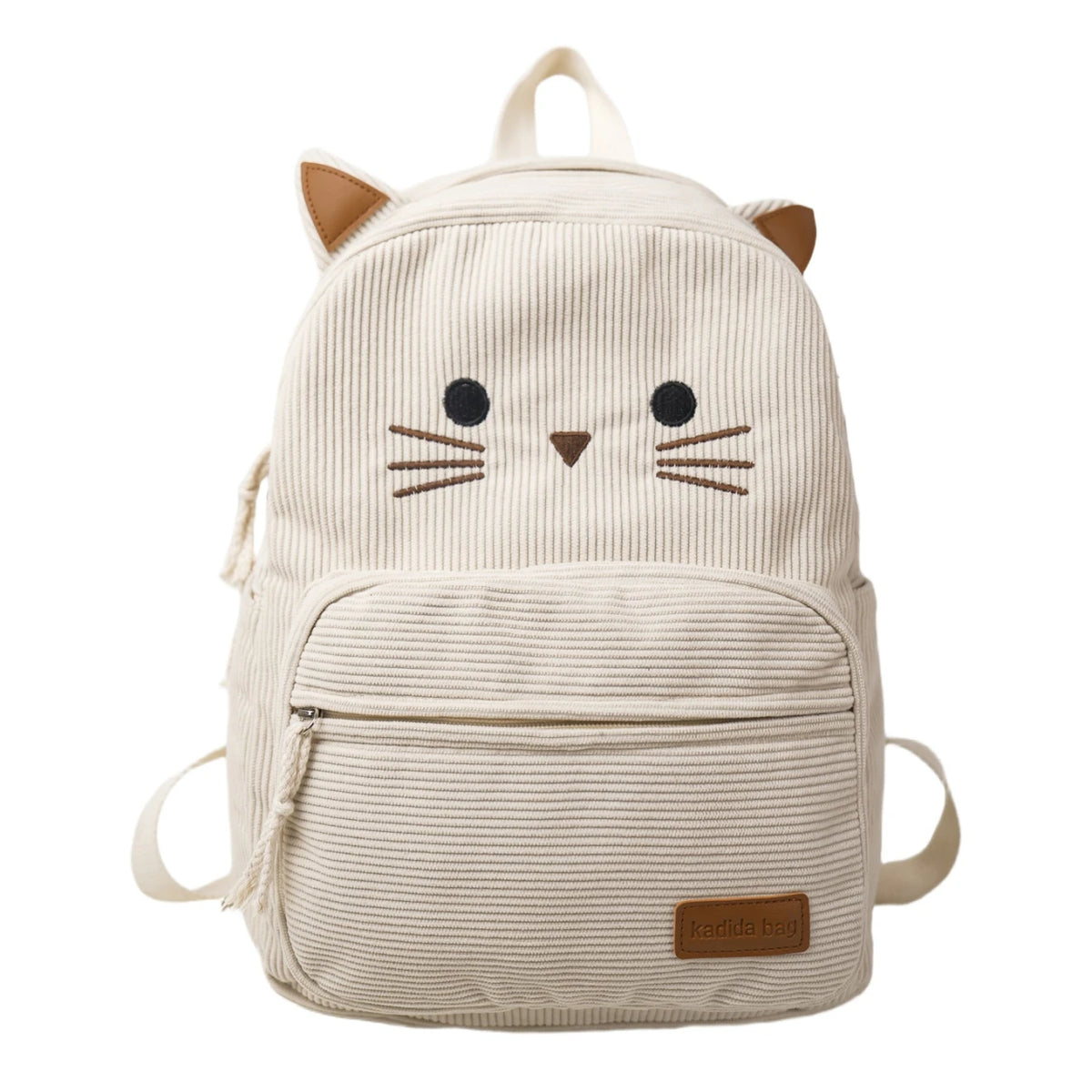 Black kawaii cat embroidered backpack interior slot pocket detail