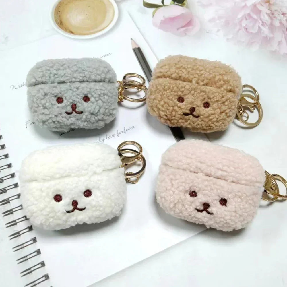 Pink fluffy dog kawaii AirPods Pro silicone case front view