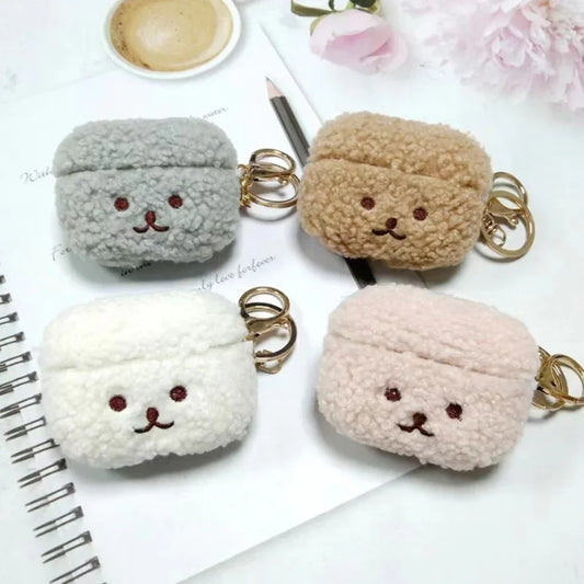 Pink fluffy dog kawaii AirPods Pro silicone case front view
