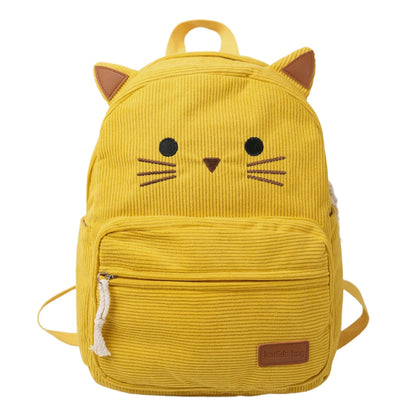 Harajuku-style kawaii cat backpack worn on back, street fashion context