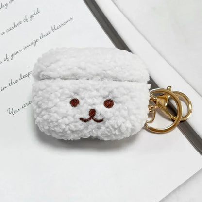 White kawaii dog AirPods 4 silicone case side angle