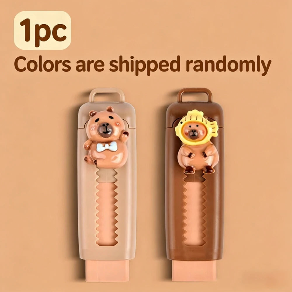 Cute capybara push-pull erasers multiple colorway variants displayed together