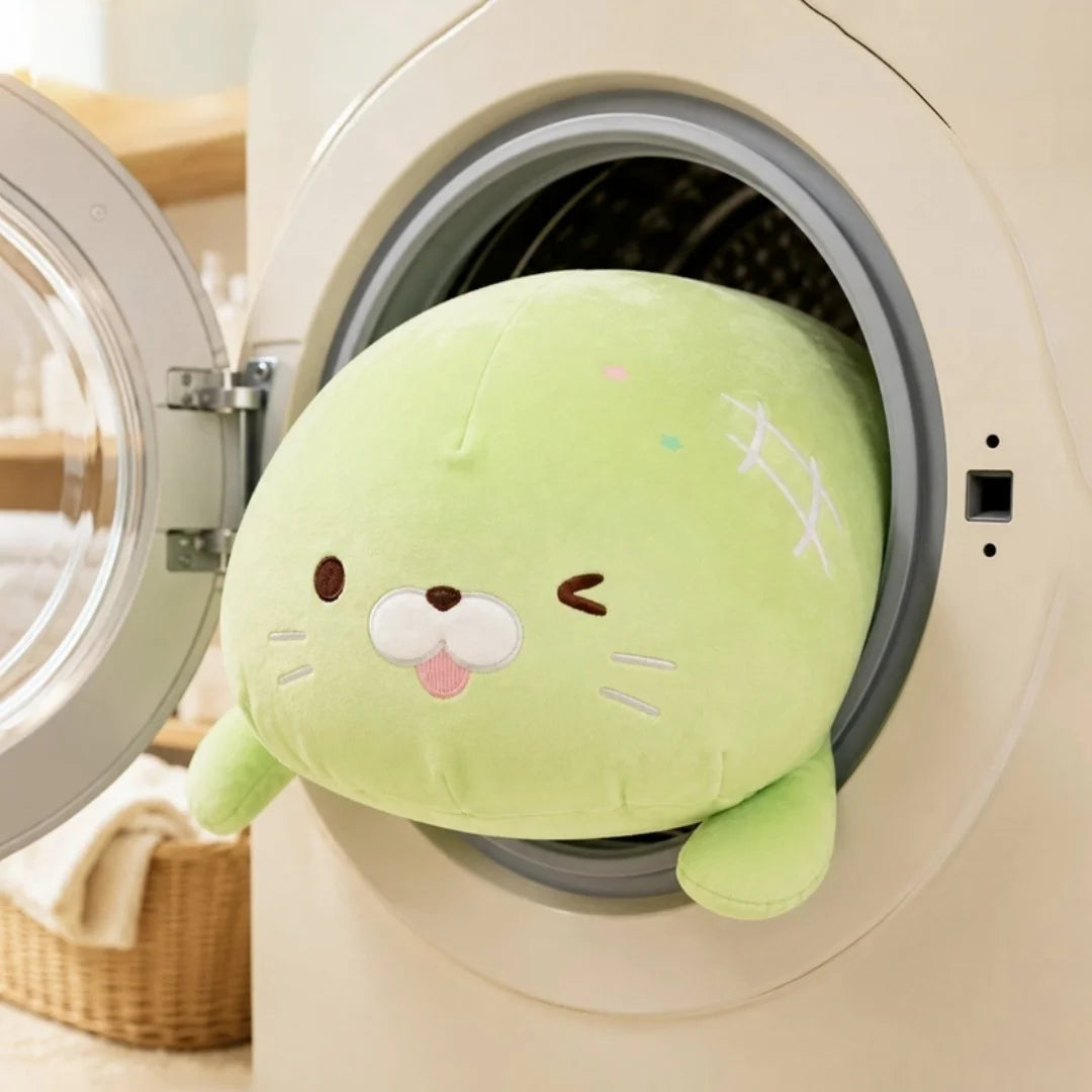 White kawaii stuffed seal plush pillow 38cm showing rounded body and flipper shape