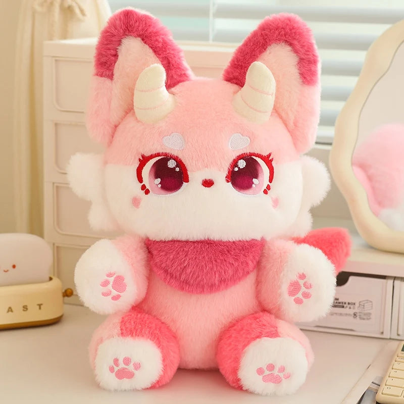 Pink kawaii phantom fox stuffed animal plush shelf display kawaii room