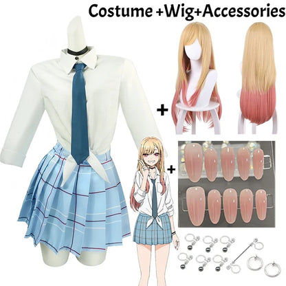 My Dress-Up Darling Marin cosplay size chart with bust waist hip measurements S to XXL