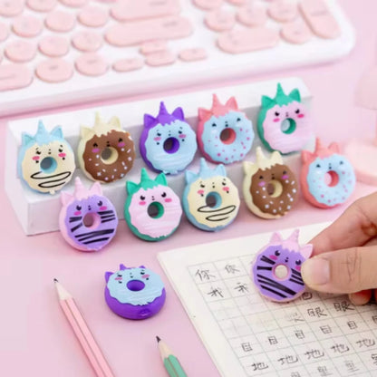 Random assortment of kawaii unicorn and doughnut erasers, 5-piece pastel set