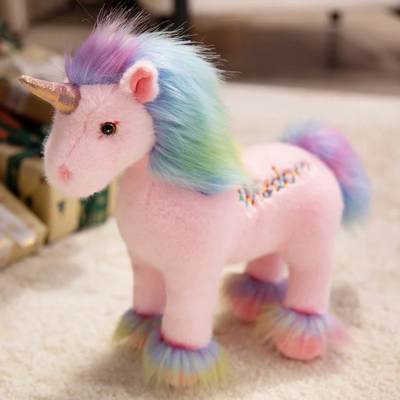 Kawaii unicorn plush toy 32cm size reference next to ruler