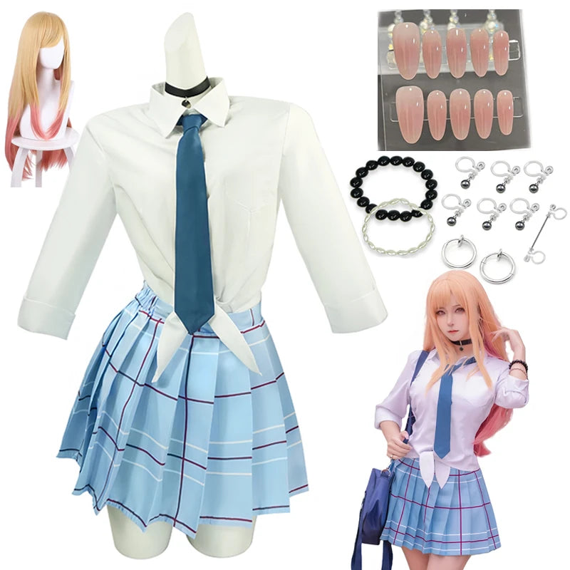 My Dress-Up Darling Marin school uniform cosplay worn by model, front angle