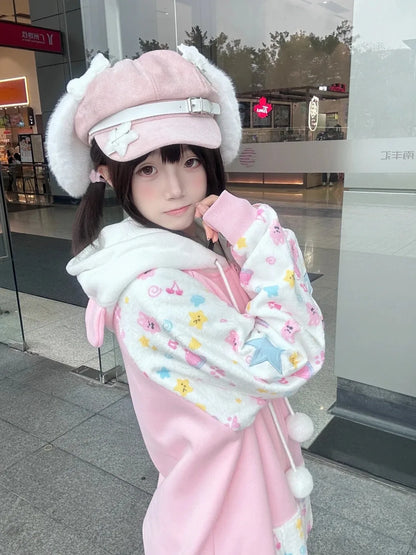 Harajuku zip hoodie women fabric texture medium weight blended polyester