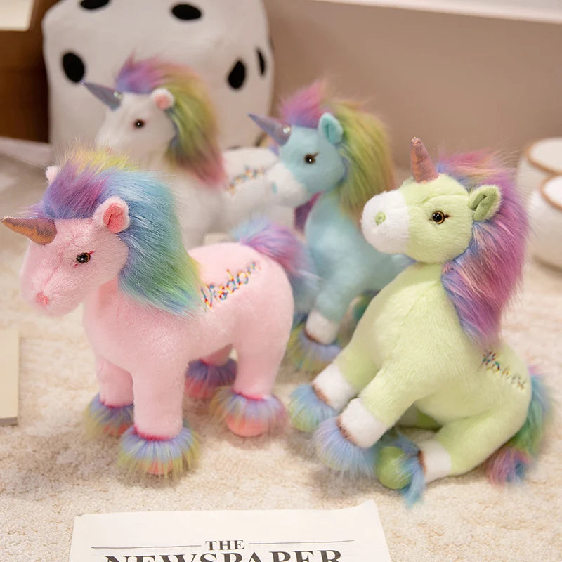 Pink kawaii unicorn stuffed animal 32cm soft plush side view