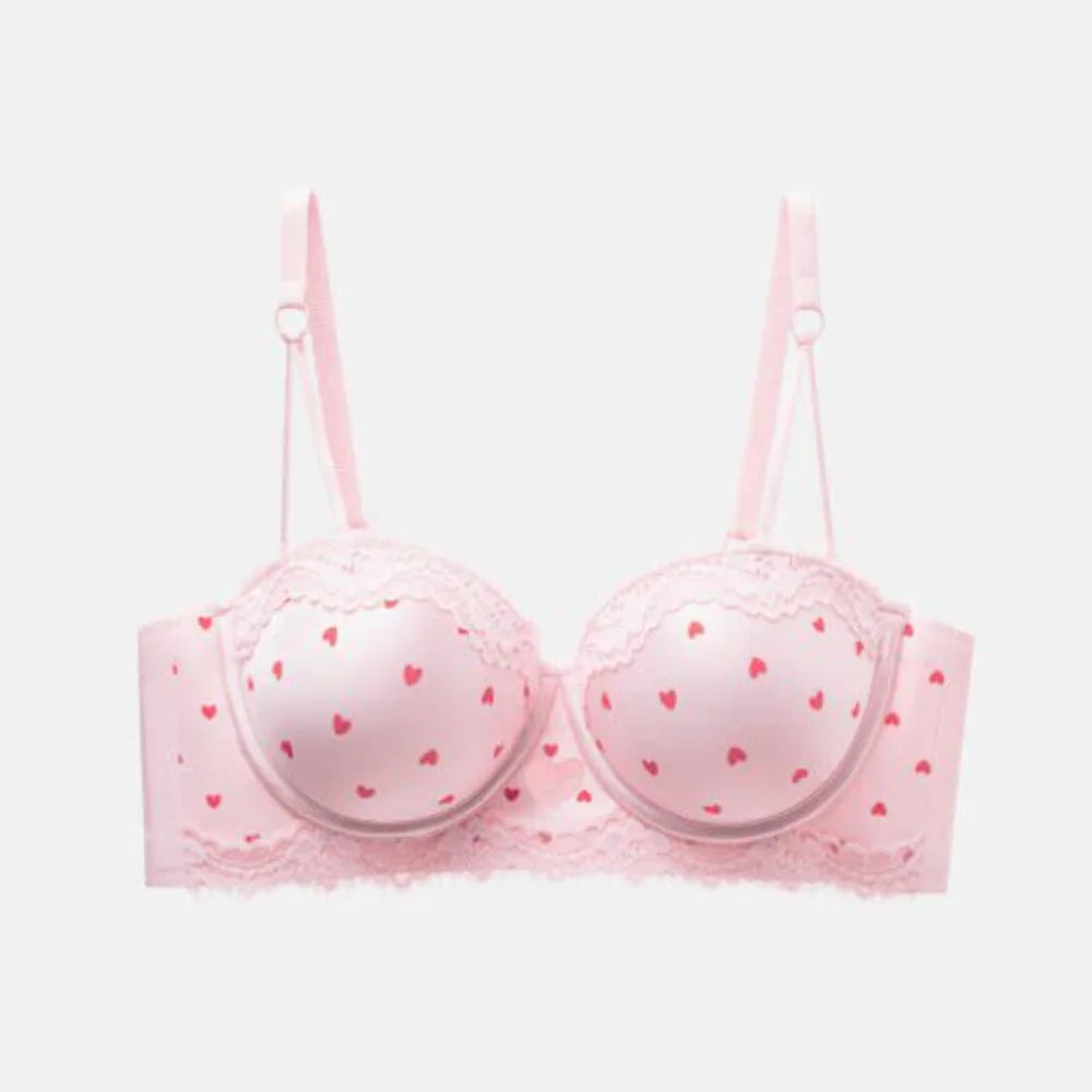 Champagne colorway kawaii lace bra and panty set, front view