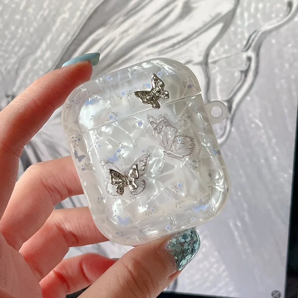 Metal butterfly AirPods case compatible with AirPods 1 2 3 4 Pro Pro 2 silicone shell