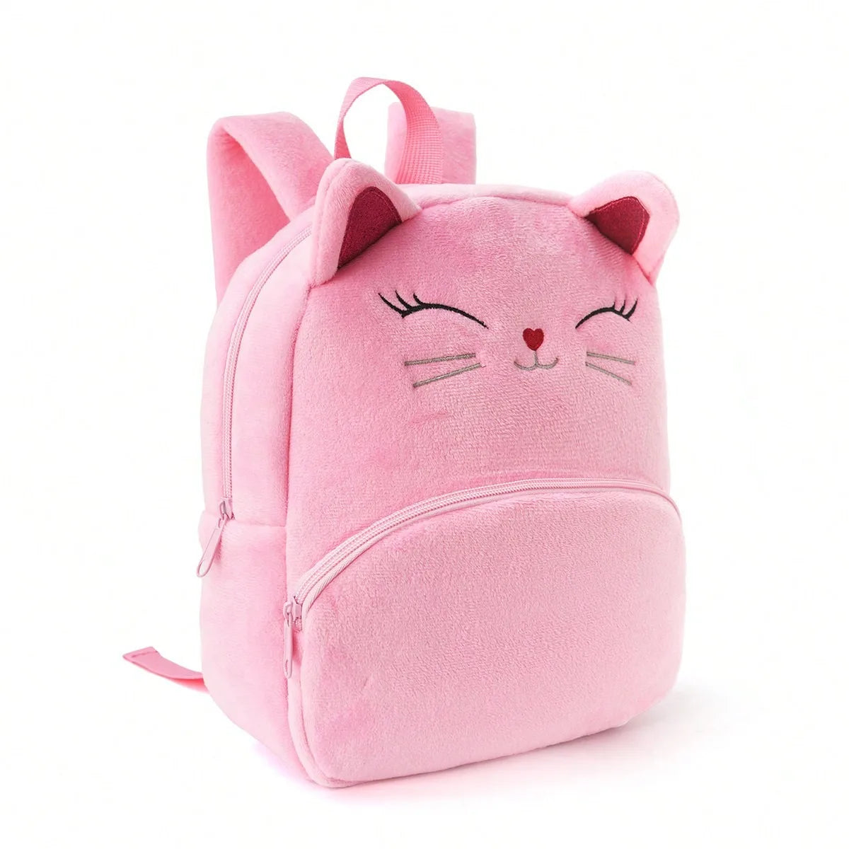 Kawaii kids plush backpack beige colorway front view