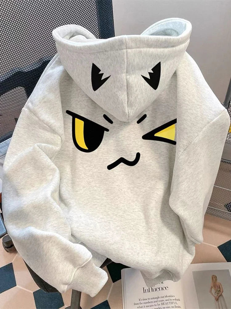 Kawaii Y2K preppy sweatshirt women loose fit white gray front view